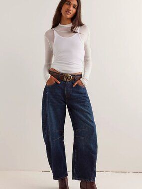 We The Free Good Luck Mid-Rise Barrel Jeans
